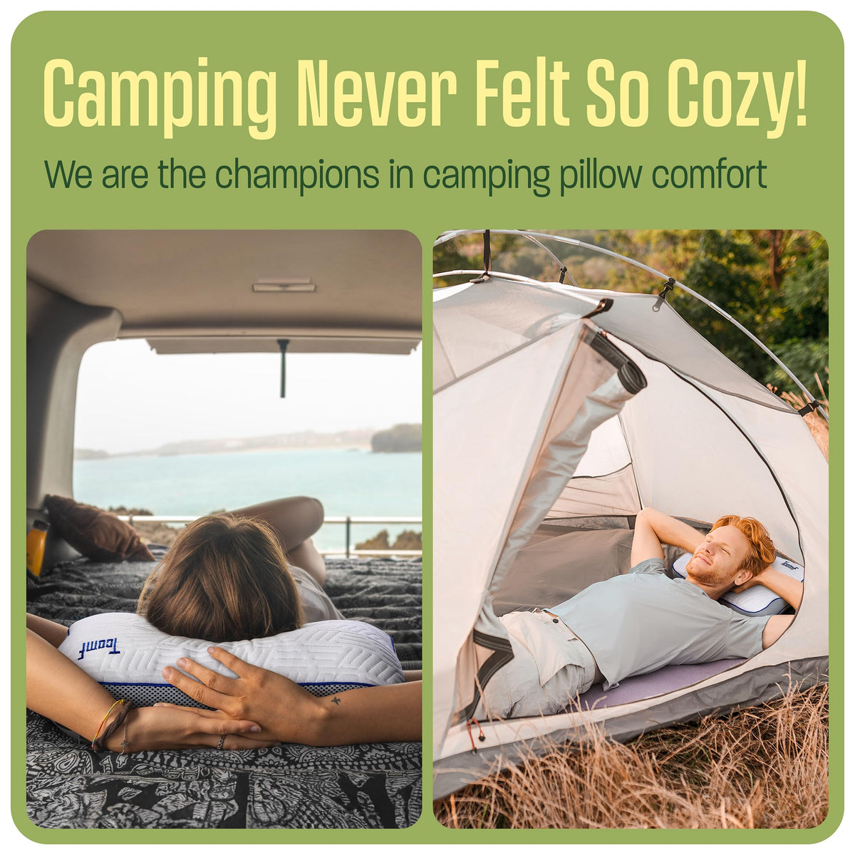TCOMF Camping Pillow: Dual Cover, Memory Foam Travel Pillow, Medium Firm Camp Pillow, Camping Pillows for Sleeping, 5 Layers for Support, Small Travel Pillow,Small Portable Pillow 10x16 Inches (White)