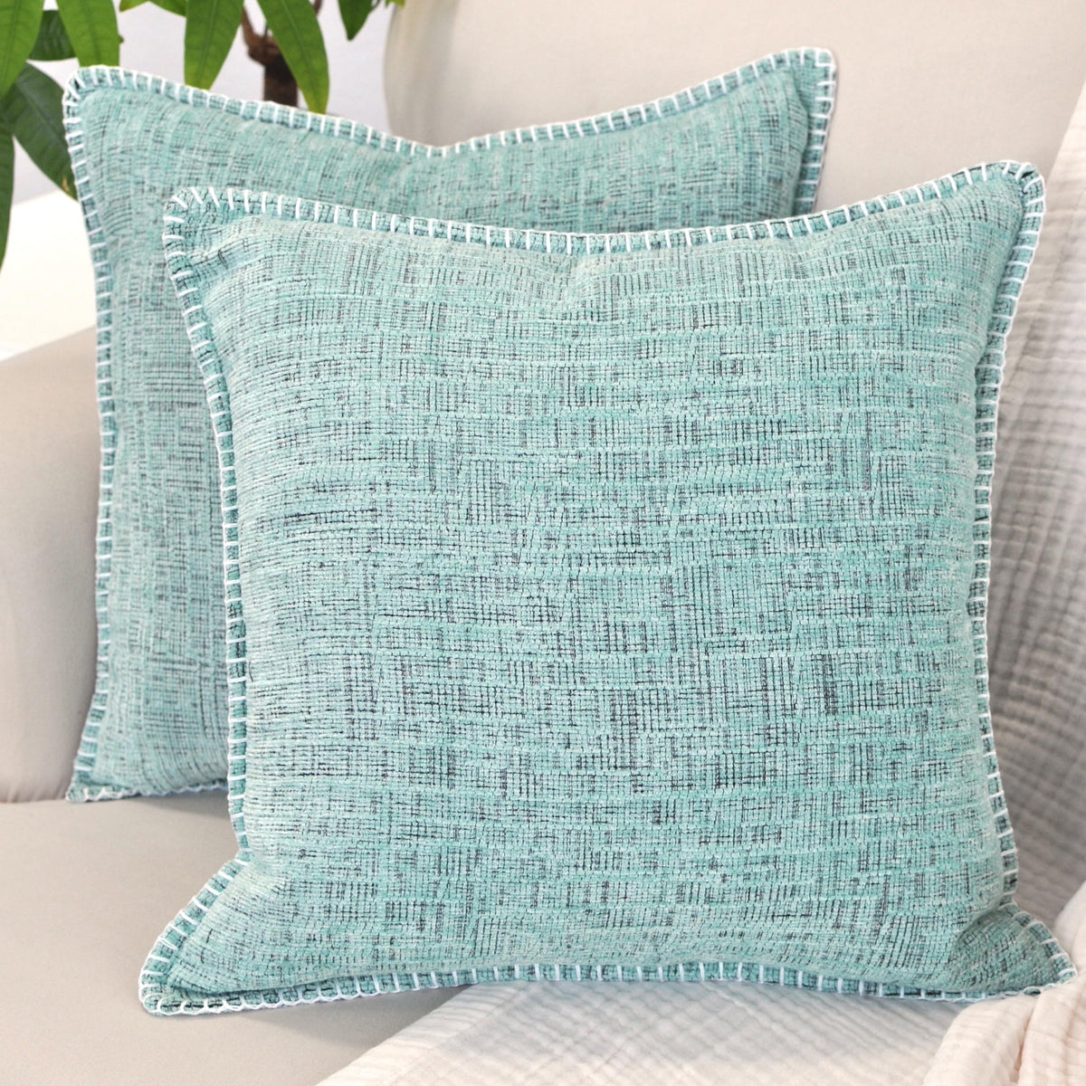 18x18 Pillow Covers for Couch Pillows Mint Green Set of 2, Decorative Soft Textured Cozy Chenille Cushions Covers, Modern Deco Covers for Sofa Pillows, Decor Pillow Covers Square Pillowcase