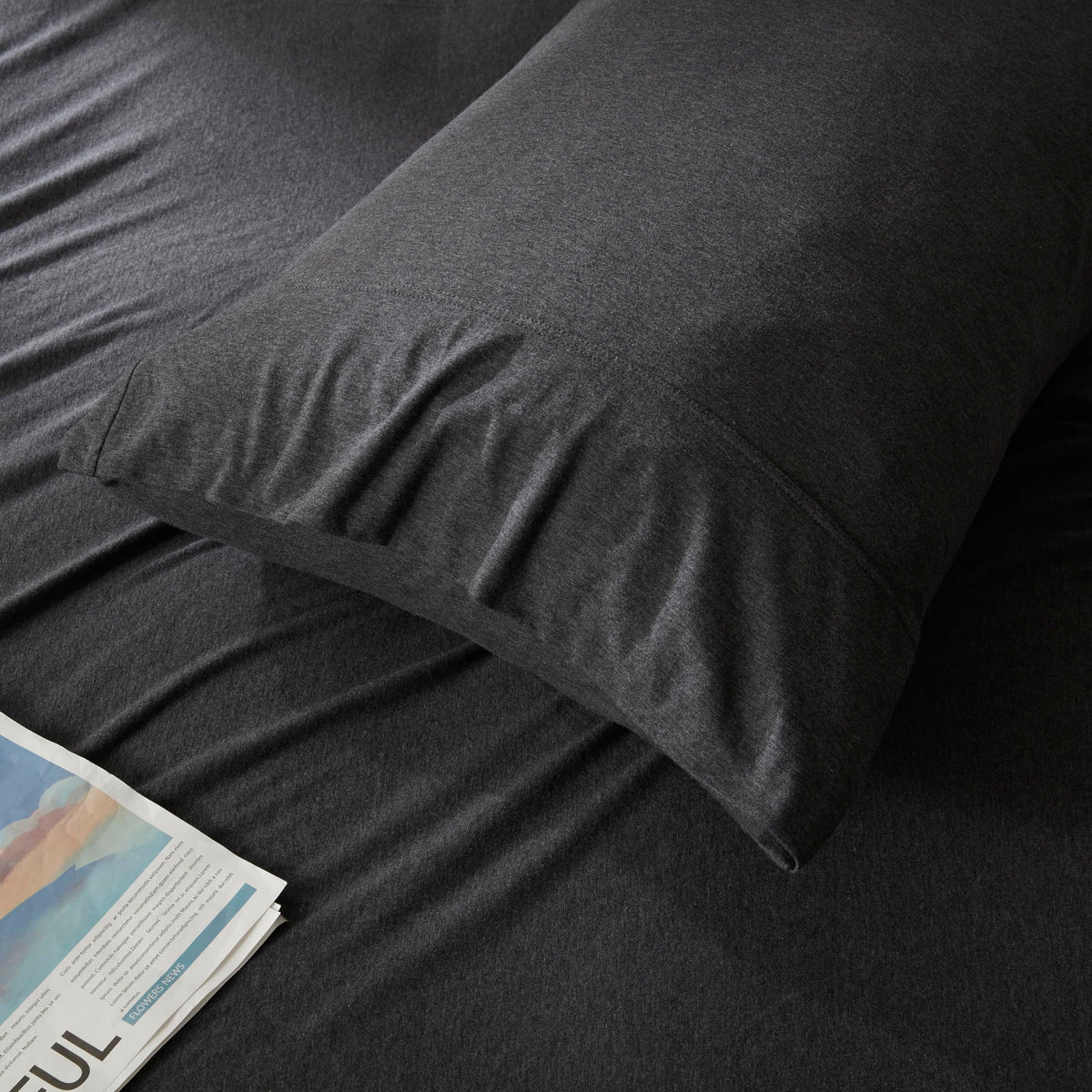 Household 100% Jersey Cotton Pillowcase 20”x30”-Light Weight, Comfortable, Super Soft Pillow Case with Envelope Closure Set of 2 (Dark Gray, Queen Size Pillowcase (20" x 30"))
