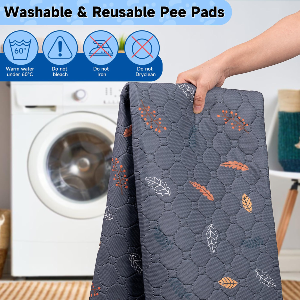 Sunheir Washable Pee Pads for Dogs - 2-Pack Thick Heavy Absorbency Reusable Pee Pads Prevent Leakage Non-Slip, Waterproof Pet Training Pads for Puppy Playpen, Crate, Whelping Box, Potty Training, Grey