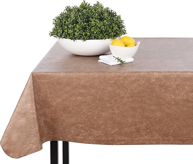Yourtablecloth Heavy Duty Vinyl Rectangle or Square Tablecloth – 6 Gauge Heavy Duty Tablecloth – Flannel Backed – Wipeable Tablecloth with Vivid Colors & Many Sizes 52 x 70 Stone
