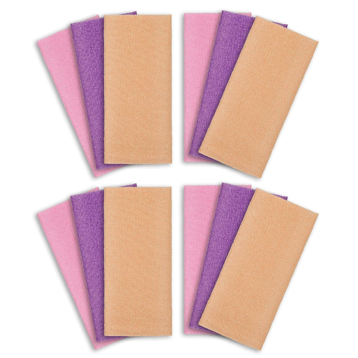 ARCH&M Exfoliating Washcloth 12 Pack Back Scrubber for Shower Towel Body Scrubber Microabrasion Sponge Japanese Bath Wash Korean Beauty Wash Cloth Loofah Exfoliating Scrubber Peach Purple Pink