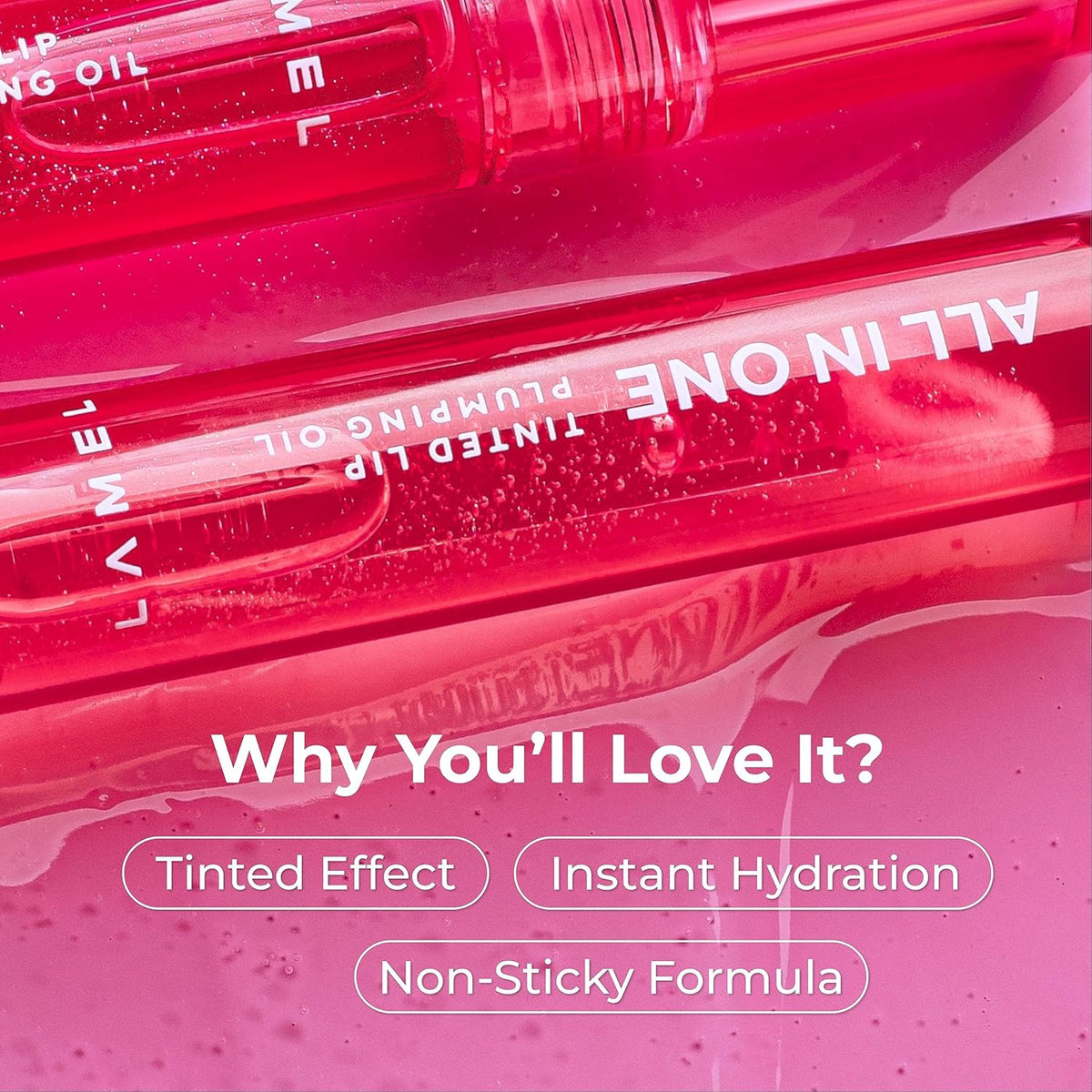 All-in-One Lip Oil - Lightweight, No-Sticky, Tinted, Plumping, Hydrating Lip Gloss - Lip Balm for Day & Night Use, Long-Lasting Lip Stain, Lip Glow Oil, Lip Plumper Tint - Pink Sparkle №402