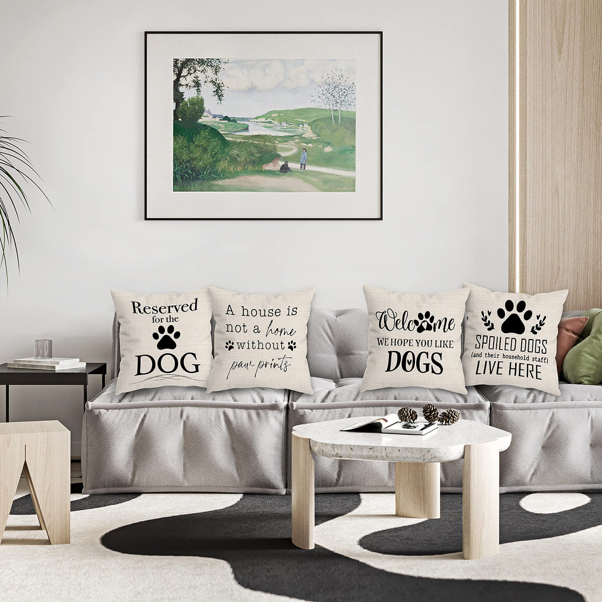 HUYAW Reserved for The Dog Claw Welcome We Hope You Like Dogs Decorative Throw Pillow Cover, Funny Dog Lover Gifts for Women, Funny Dog Quotes Pillow Covers 18 x 18 Inch Room Bed Sofa Decor Set of 4