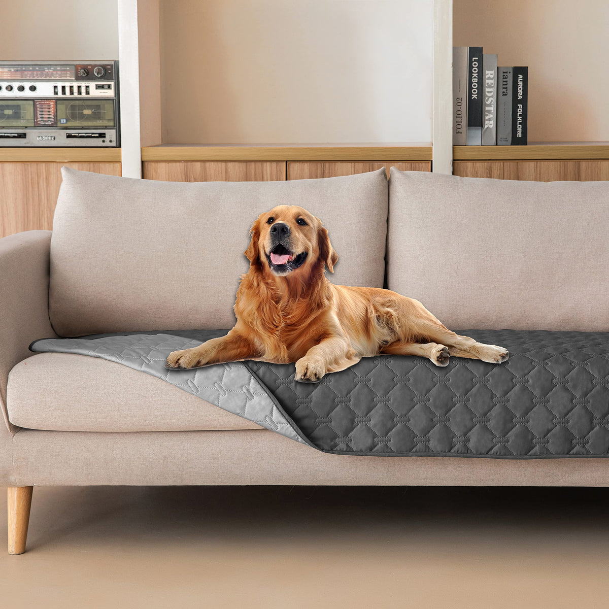 gogobunny 3X Stronger Waterproof Pet Blanket, Scratch Proof Furniture Protector for Dogs Cats, Reversible Cover 30x70 Inch, Dark Grey/Light Grey