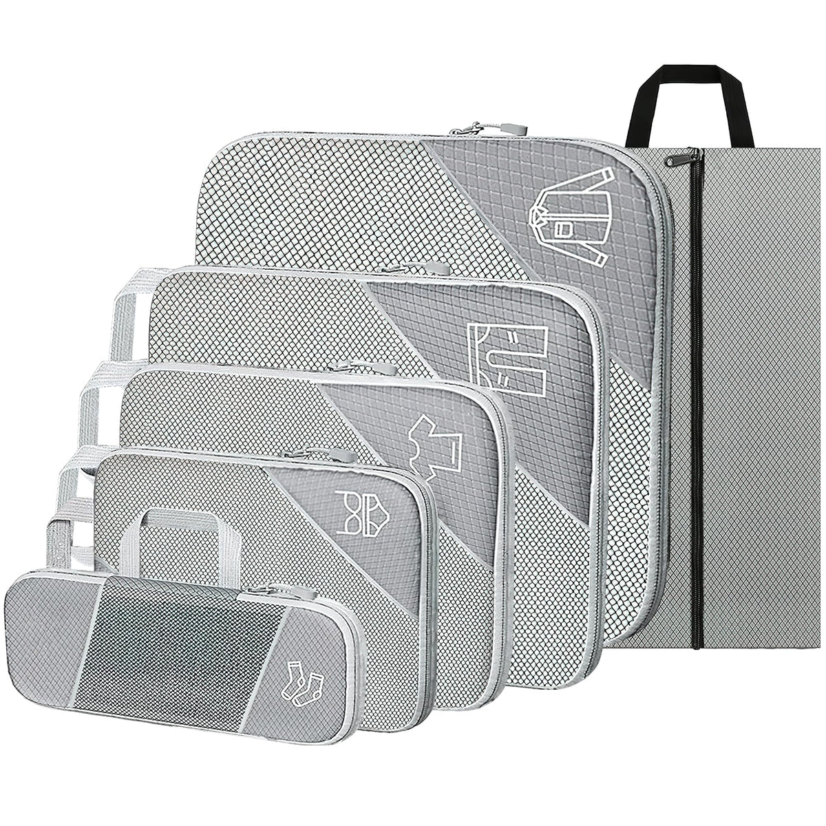 Ultralight Suitcase Organiser Bags Set - 6 Expandable Packing Cubes for Travel Essentials, Carry-on Luggage Suitcase (Grey)