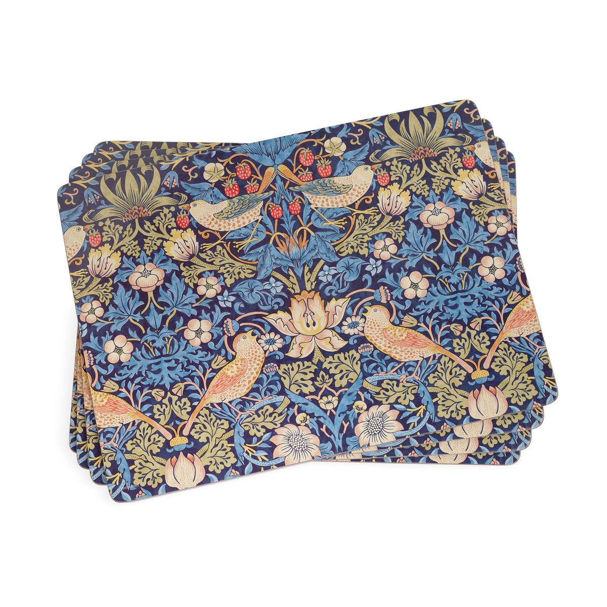 Pimpernel Morris & Co Strawberry Thief Blue Placemats, Set of 4 - Stain Resistant & Heat Safe Fabric-Feel Table Mats with Birds & Botanical Pattern for Stylish Dining & Entertaining