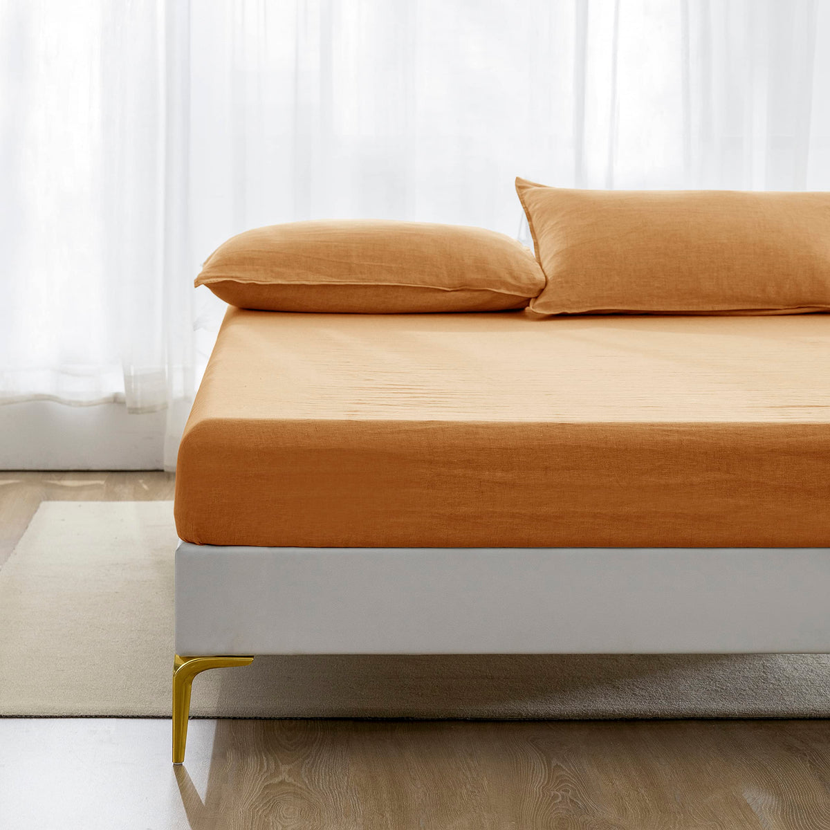 EVERLY 100% Linen Pillowcases Set of 2, Envelope Overlap Closure French Natural Washed Flax Pillowcases 20x26inches-Caramel