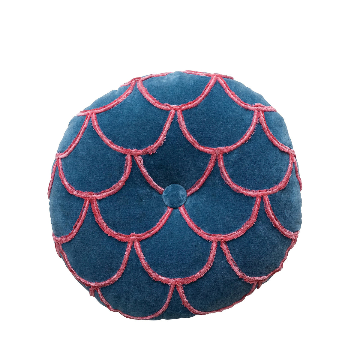 Creative Co-Op 18 Inches Round Cotton Tufted Scallop Pattern, Navy Blue and Pink Pillow, std