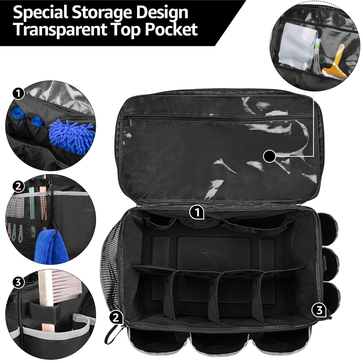 HODRANT Extra-Large Cleaning Caddy with EVA Hard Bottom, High Capacity Cleaning Supplies Organizer for Housekeeping & Home Work, Car Detailing Tools Tote Bag with Shoulder Strap, Patent Design