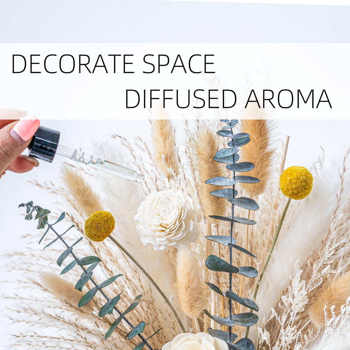 Pampas Grass Decor, Ceramic Vase Included, Dried Flowers Reed diffusers for Home,Dried Eucalyptus Arrangements,Dried Grass for Table Room Decor Wedding Party Birthday Decor (WhiteGreen)