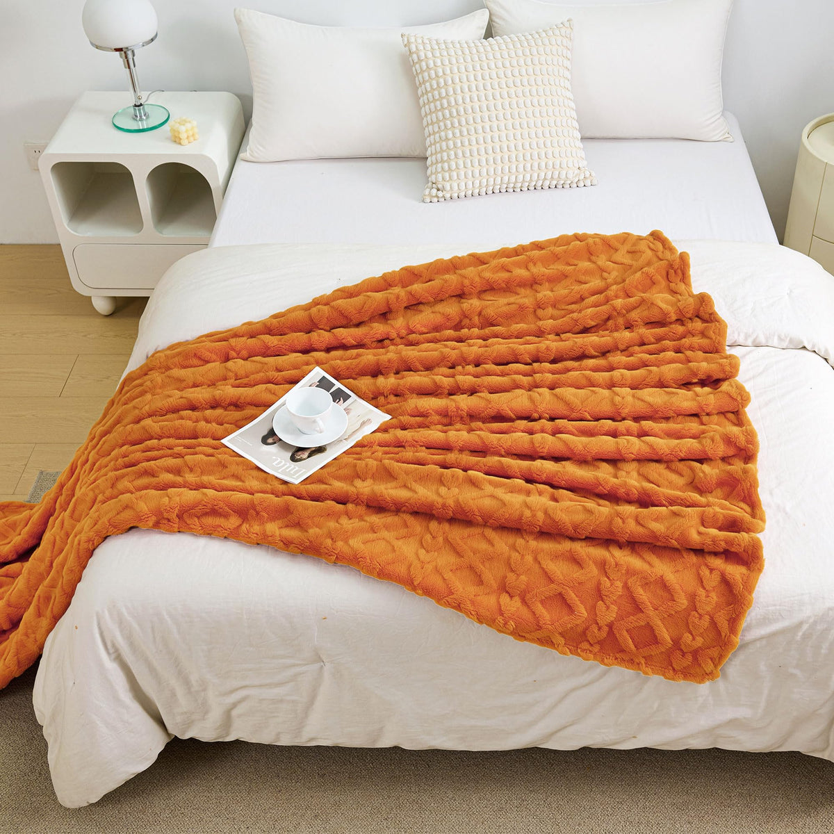 Aganear Fleece Throw Blanket - Cozy Soft Fuzzy Throw Blanket Boho Fall Decor Throw Blankets for Couch, Warm Present for Birthday, Christmas, Halloween, Housewarming(50"x60", Burnt Orange)