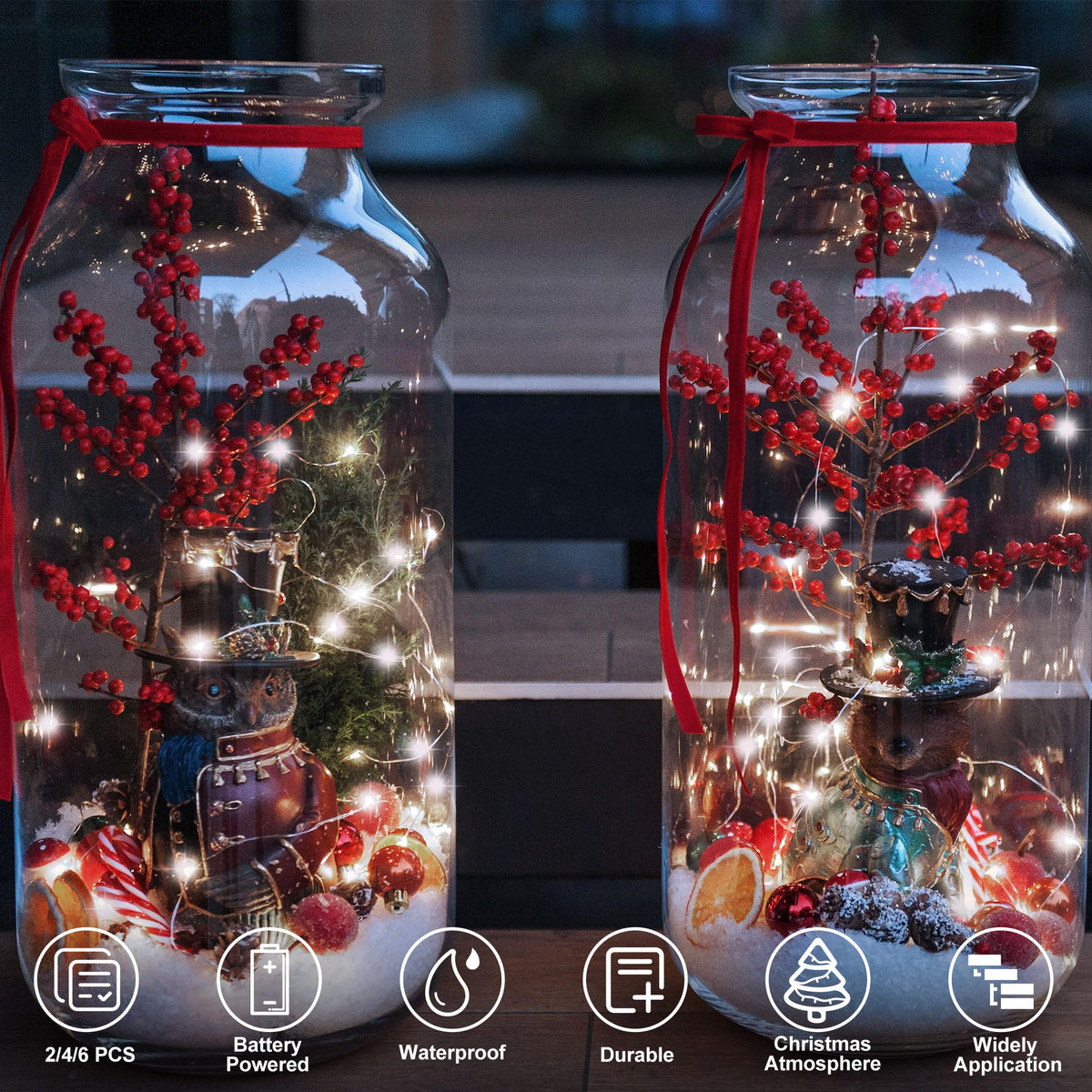 4 Pack Christmas Fairy Lights Battery Operated 16.4Ft 50 LEDs Silver Copper Wire Twinkle Lights with 2 Lighting Modes for Indoor Outdoor Wedding Holiday Yard Decorations (Warm White)