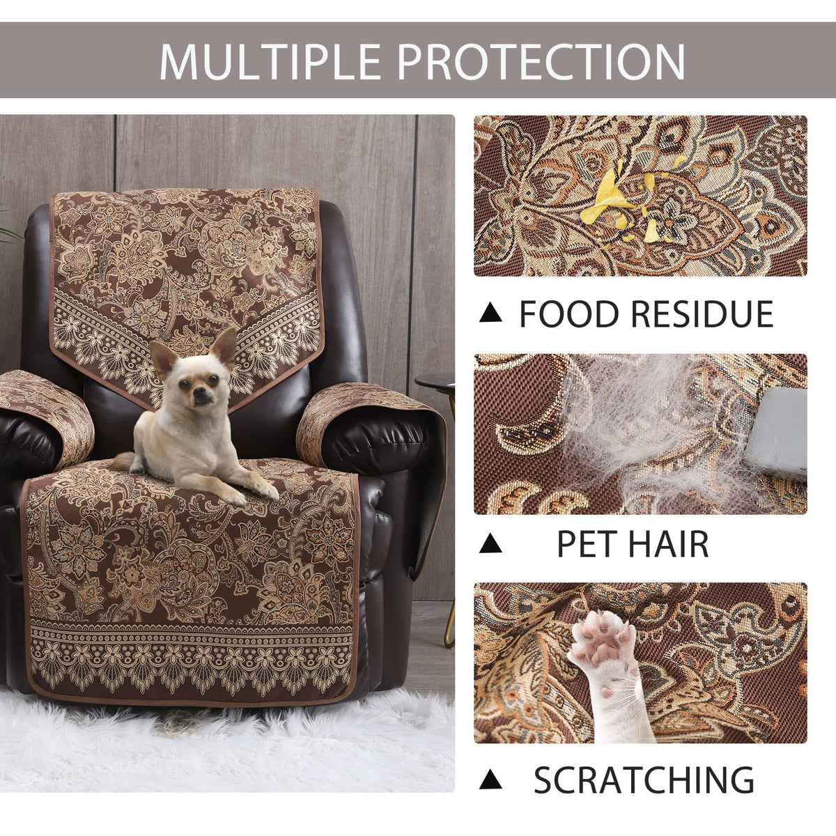 LUFEIJIASHI Recliner Chair Covers Non Slip Waterproof Large Recliner Covers for Leather Recliner,Electric Reclining Chair Covers for Living Room Dog Sofa Recliner Cover Furniture Protective Brown