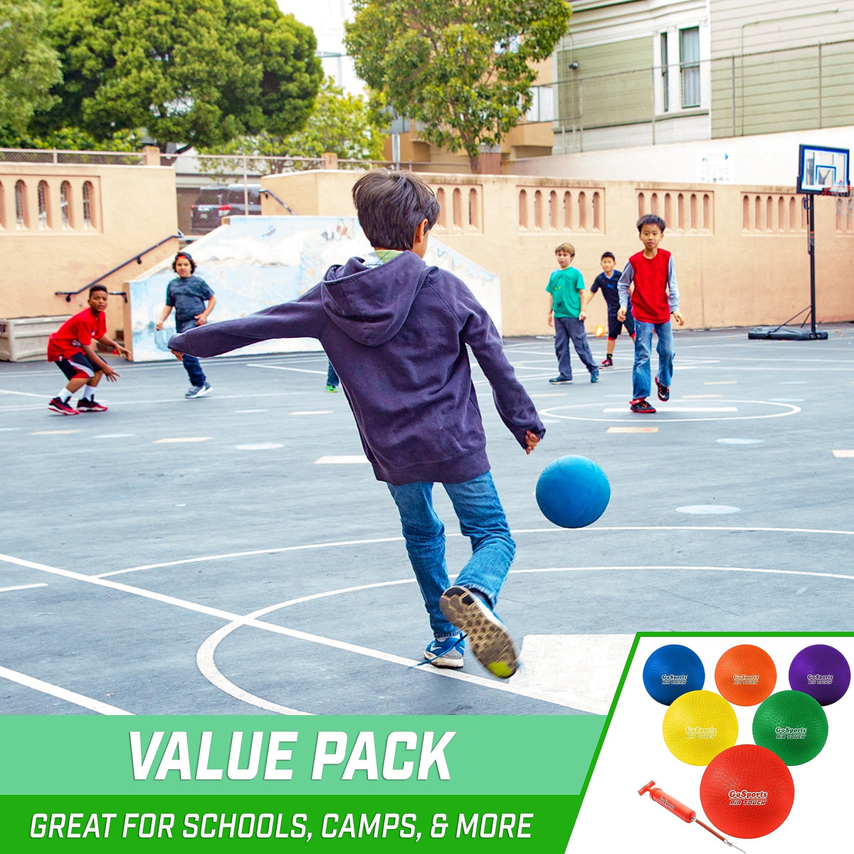 GoSports 8.5 inch Playground Ball (Set of 6) with Carry Bag and Pump