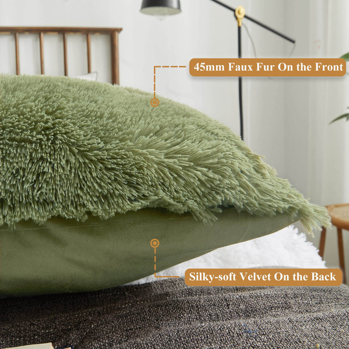 XeGe Luxury Shaggy Faux Fur Body Pillow Cover, Fluffy Bed Pillow Case with Zipper Closure, Soft Decorative Plush Long Moss Pillow Sham, Fuzzy Hug Pillow for Home Living Room 20"x54" Sage Green