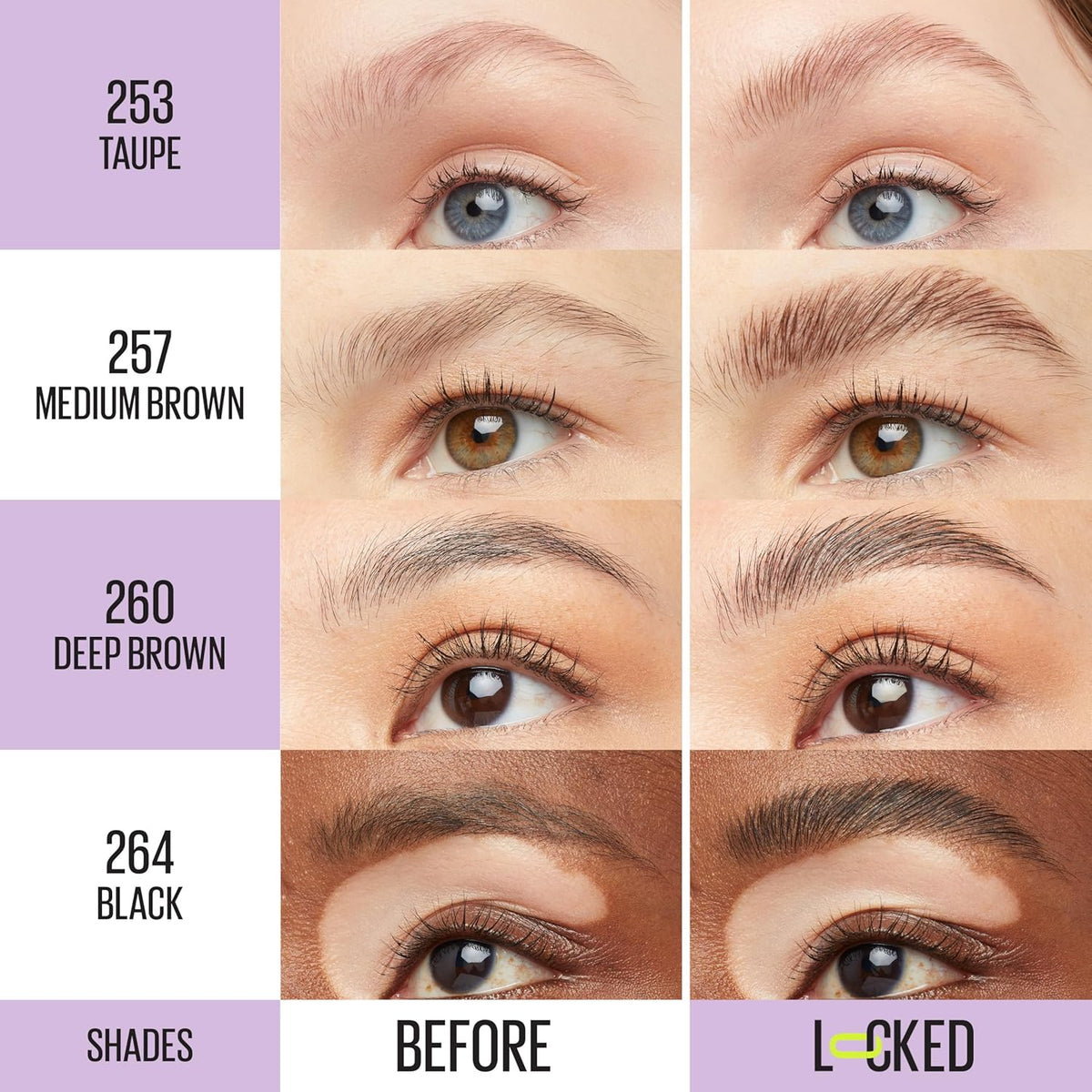Maybelline Super Lock Brow Glue Eyebrow Gel, Lightweight and Waterproof Tinted Brow Gel For Up To 24HR Hold, Black, 1 Count