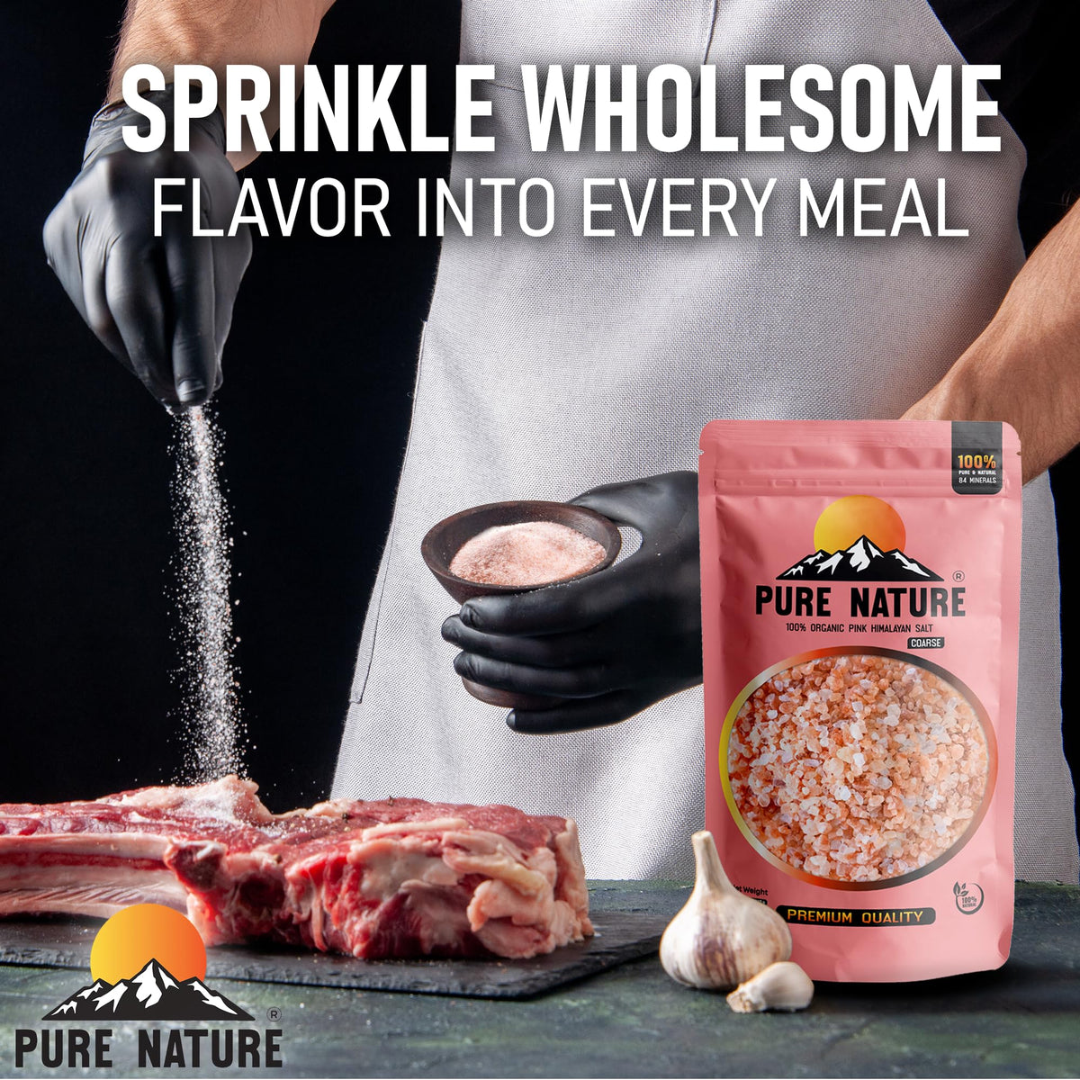 PURE NATURE Himalayan Pink Salt 2lb Coarse Grain Pouch, Natural Unprocessed Rock Salt with 84 Minerals Bulk Gourmet Salt for Cooking Grilling, Boosts Electrolytes and Balances Body pH