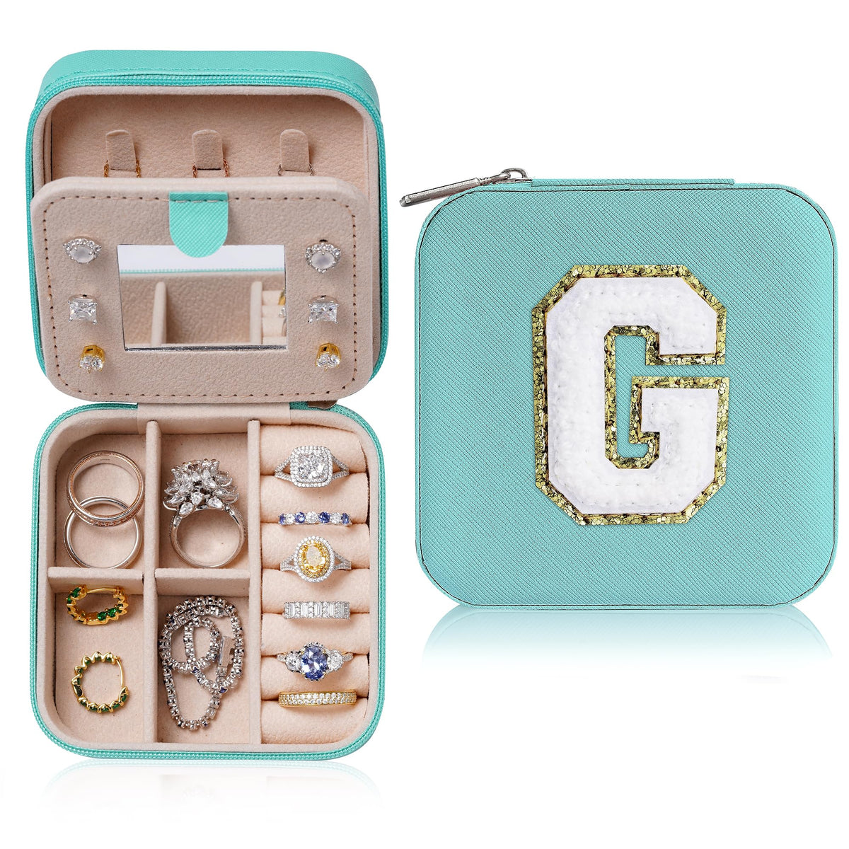 Parima Bridal Shower Gifts for Women, Bridesmaid Gifts for Women | Bridesmaid Proposal Gifts Unique Gifts | Wedding Travel Essentials Small Jewelry Box | Travel Jewelry Case - Letter S, Green