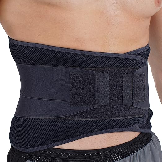 NeoTech Care Adjustable Compression Wide Back Brace Lumbar Support Belt (Charcoal, Size M)
