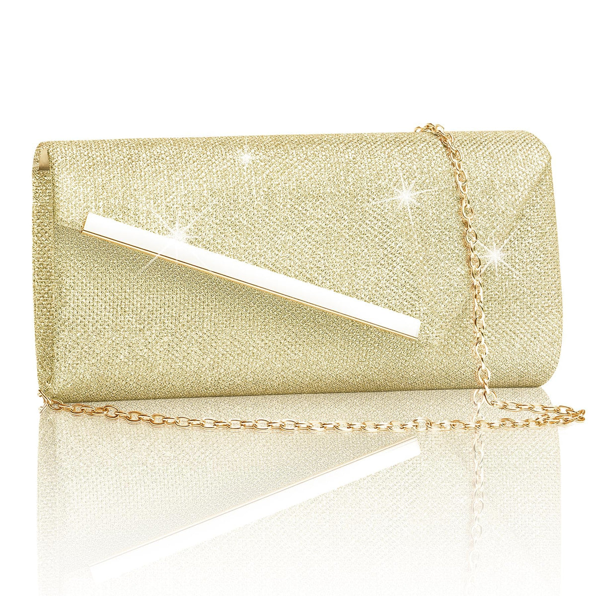 Larcenciel Glitter Evening Bag, Gold Envelope Clutch Purses for Women, Formal Ladies Sequin Handbag Crossbody Shoulder Wallet Perfect for Wedding, Guest Party, Prom, Cocktail, Date Night,9×4.7×2in