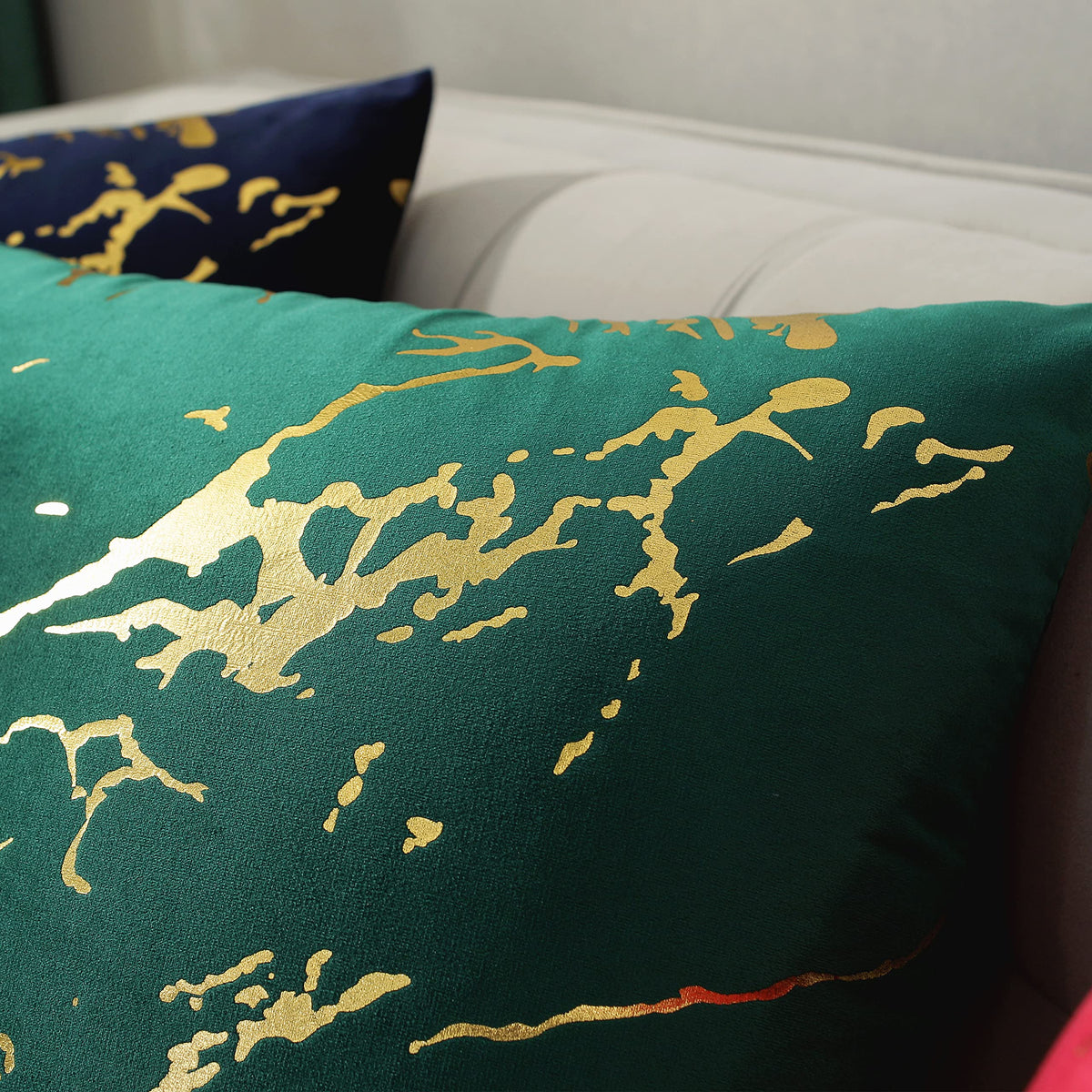 TAOSON Pack of 2,Velvet Marble Pattern Lines Geometric Bronzing Printed Cozy Soft Throw Pillow Cases Cushion Covers Shells for Sofa Couch Bed Home Decoration 20 x 20 Inches, Red and Gold