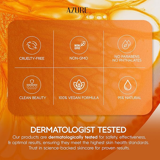 Azure Cosmetics Vitamin C Serum For Face - Dermatologist Tested, Anti-Aging with Hyaluronic Acid for Dark Spots, Fine Lines & Wrinkles - Brightning, Clean Korean Skincare for Glass Skin - 1.69 fl oz