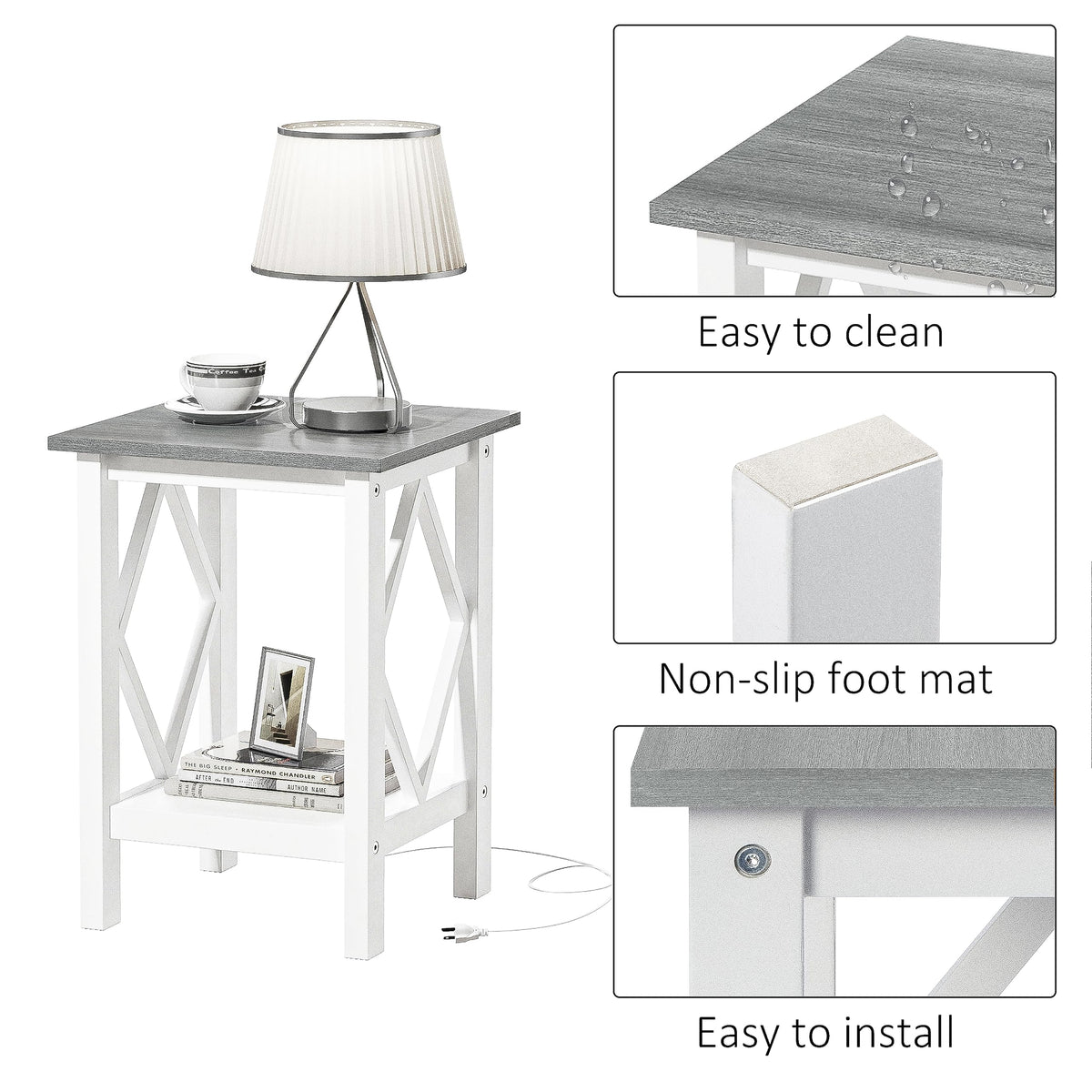 3imothrix Farmhouse End Table Set of 2, Small Side Table with Charging Station, Nightstand Bedside Table with Storage Shelf, USB Ports and Outlets for Small Space Living Room Bedroom