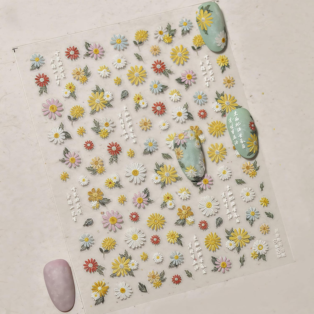 Colorful Flowers Nail Stickers 5D Self-Adhesive Embroidered Daisy Floral Design Decals Spring Daisy Flowers Nail Art Charms for Women DIY Decorations Exquisite Cardboard 1Sheets Set
