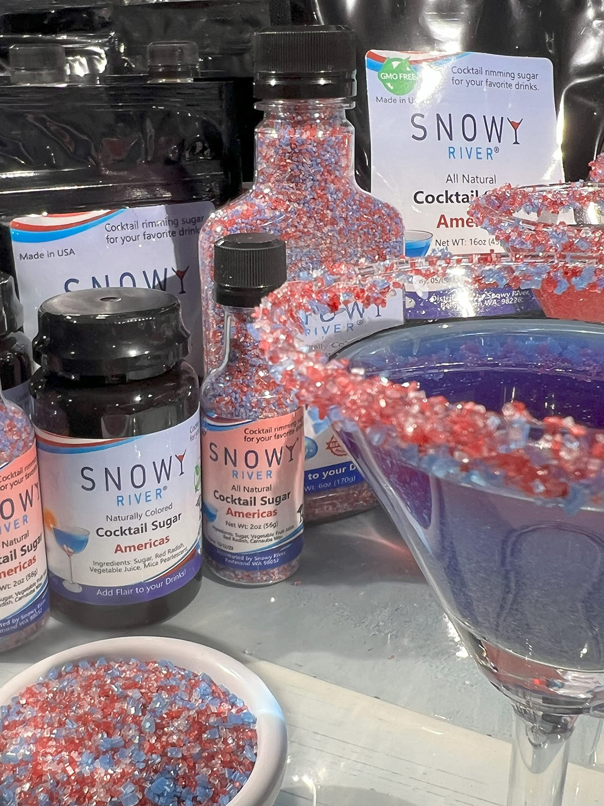 Snowy River Americas Cocktail Sugar - Kosher All Natural Red, White, and Blue Cocktail Rimmer and Coffee Rimmer (Americas, 1lb Bag)