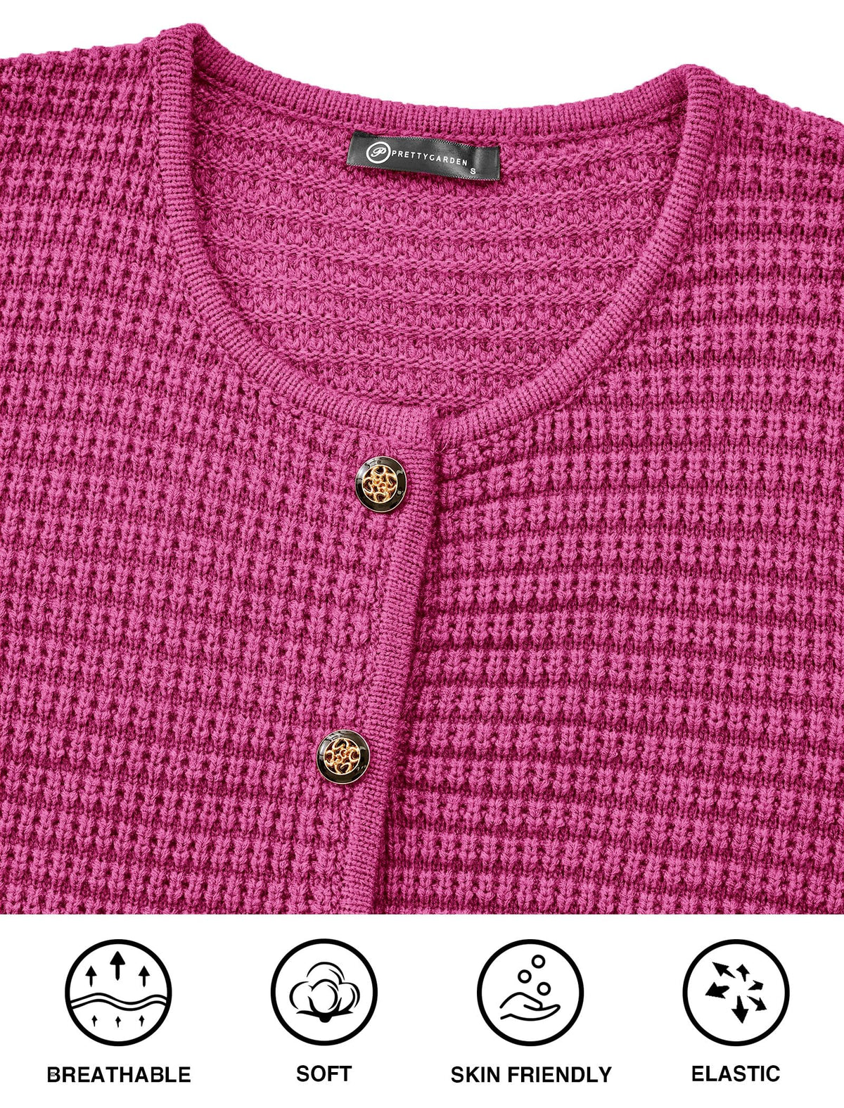 PRETTYGARDEN Women Knit Cardigan Sweaters Fall Fashion Long Sleeve Open Front Button Down Trendy Casual Jacket Winter Clothes (Rose Red,Small)