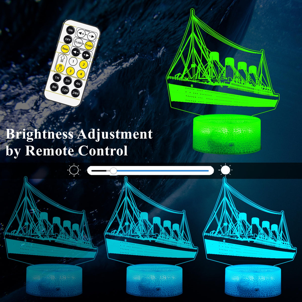 Ship 3D Night Light, Cruise Lamp for Kids with Remote Control 7 RGB Color Timer, Cool Toys Model, 3D Lamp Gift for Boys Girls Room, Birthday Xmas Christmas Gifts for Kids