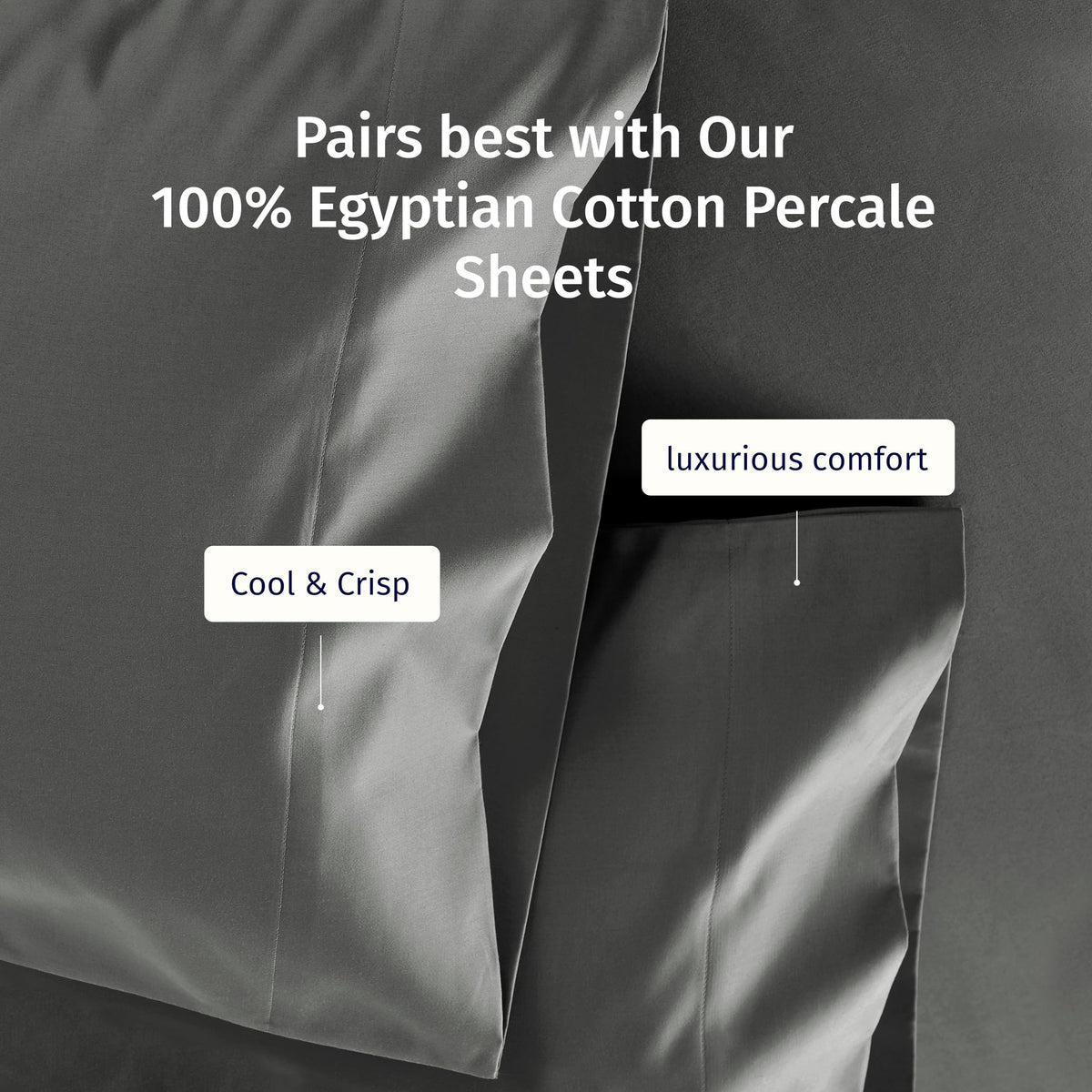 California Design Den Luxury 100% Egyptian Cotton King Pillow Cases Set of 2 - Crisp Percale, Soft & Breathable King Pillowcases Cotton Set - Grey