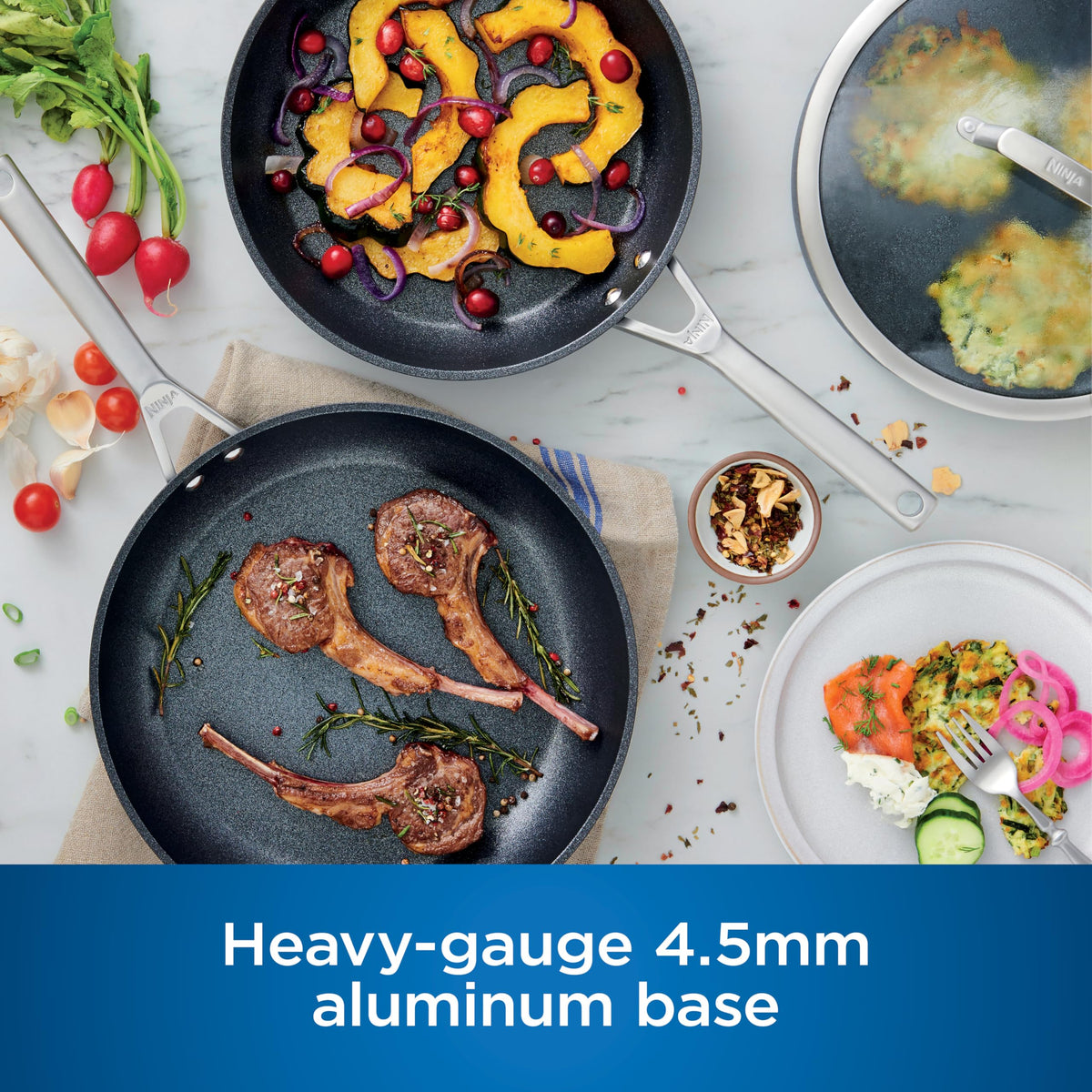 Ninja Cookware, Ninja NeverStick Professional, 16-Piece Pots and Pans Set, Non Stick Frying Pans, Kitchen Essentials, Stock Pot, Sauce Pan, Glass Lids, Saute Pan, All Stovetops, Black, C39900