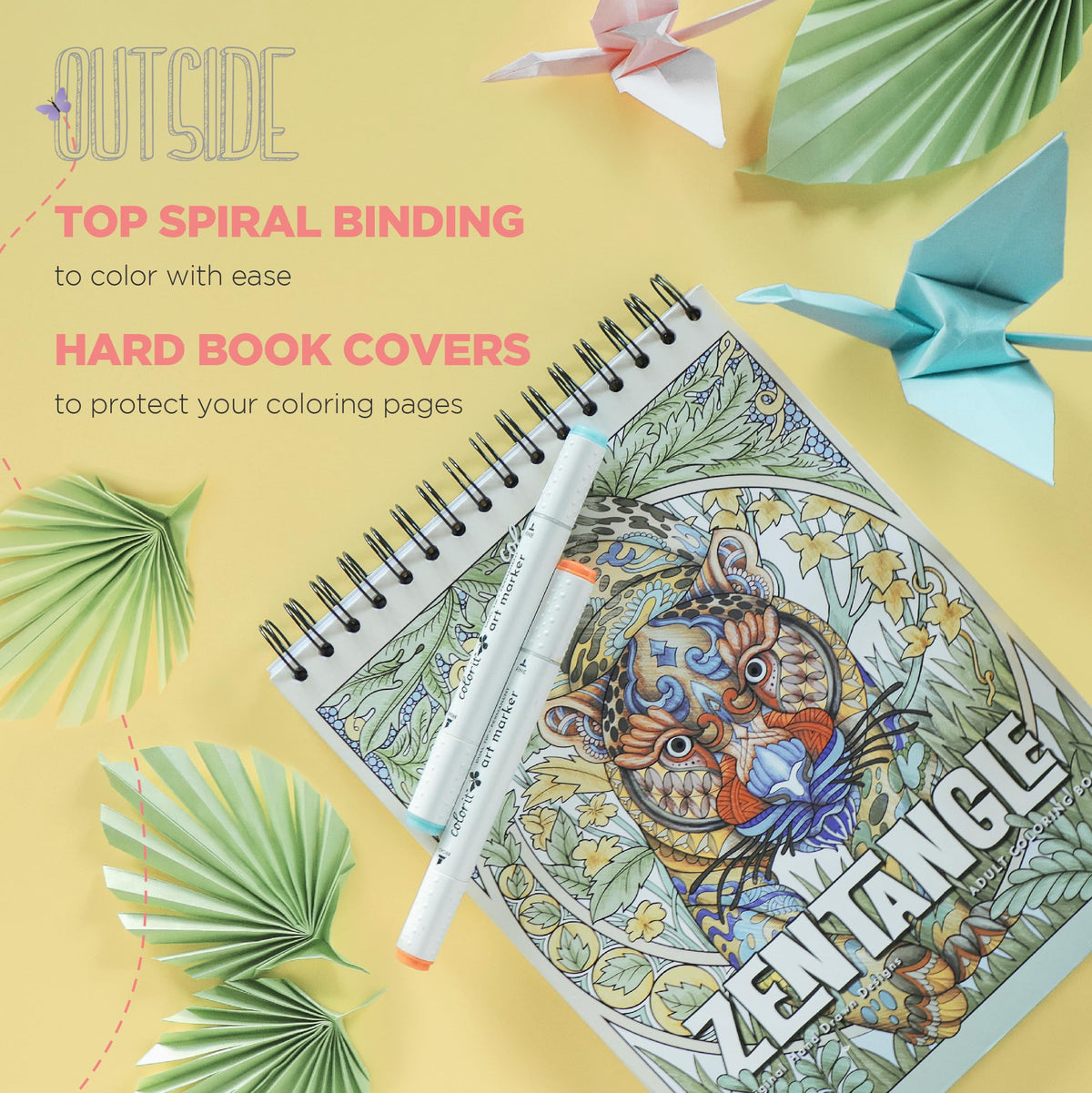 ColorIt Zentangle Spiral Bound Adult Coloring Book - 50 Zen Animal Kingdom Designs & Patterns for Meditation and Mindfulness, with Thick, Perforated, Ink Blotter Paper and Lay Flat Hard Cover