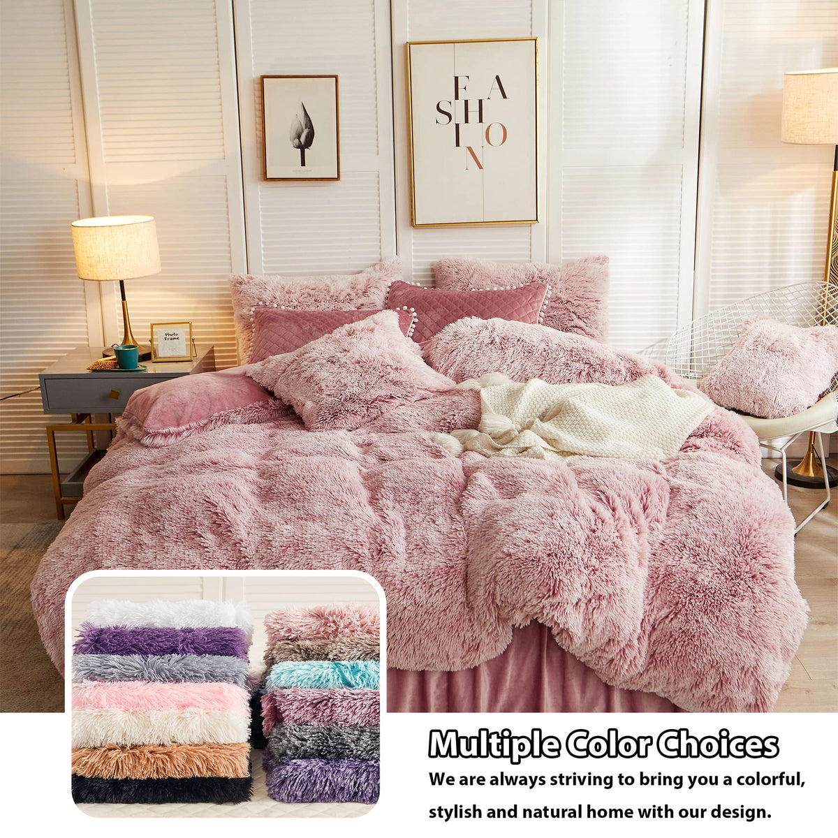 LIFEREVO Body Pillow Cover with Zipper Closure,Luxury Shaggy Ultra Soft Plush Faux Fur Pillowcase 20"x54" for Bed Couch,Microfiber Long Pillowshams for Adults Pregnant Women/Mother/Wife(Ombre Pink)