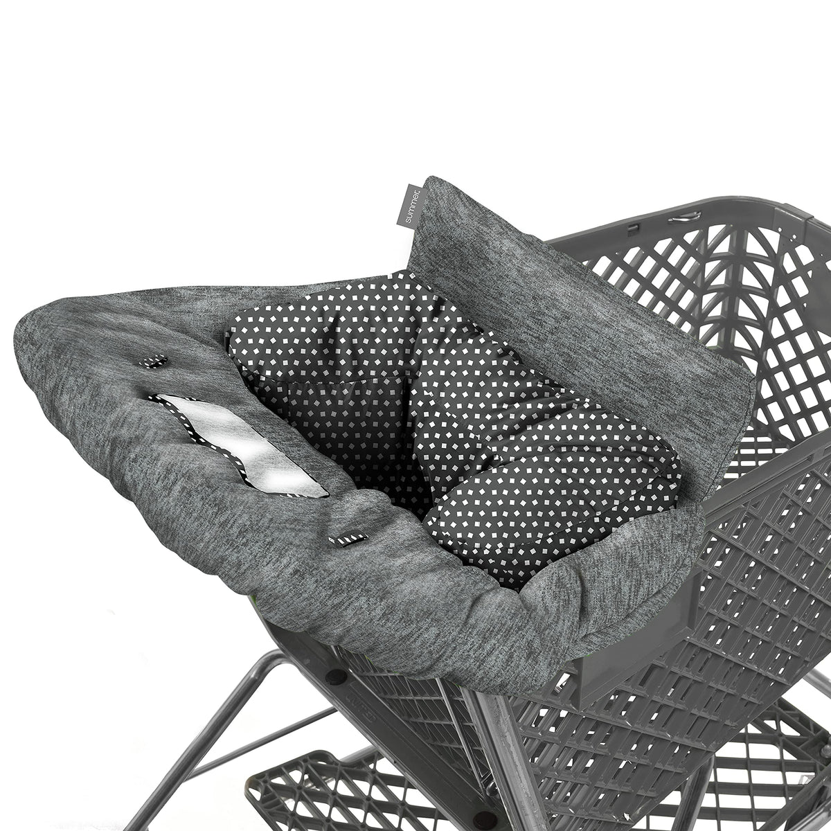Summer 2-in-1 Full Coverage Cushy Shopping Cart Cover (Heather Gray) and High Chair Cover with Removable Seat Positioner, Strap, Phone Holder, and Toy Loops, Heather Gray and Black