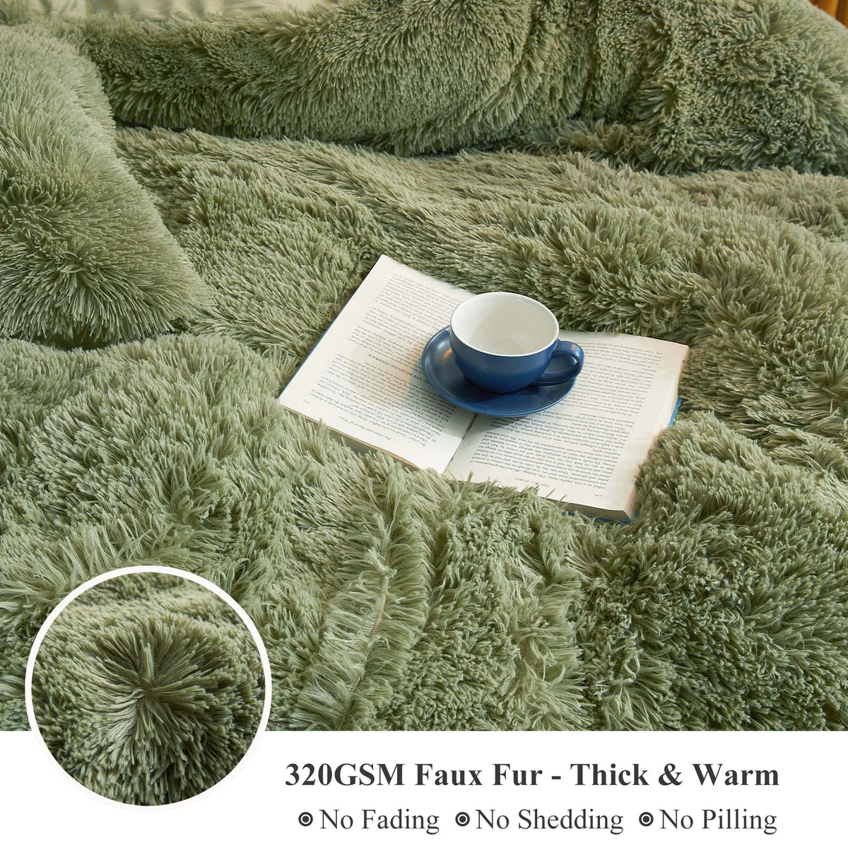 XeGe Luxury Shaggy Faux Fur Body Pillow Cover, Fluffy Bed Pillow Case with Zipper Closure, Soft Decorative Plush Long Moss Pillow Sham, Fuzzy Hug Pillow for Home Living Room 20"x54" Sage Green