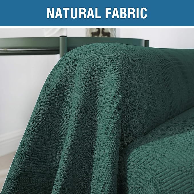 H.VERSAILTEX Cotton Sofa Covers Couch Cover Sofa Slipcover for Most Shape Sofas, Feature Thick Woven Jacquard Seamless with Tassels, Multi-Use Decorative for Couch (X-Large: 71" x 118", Green)