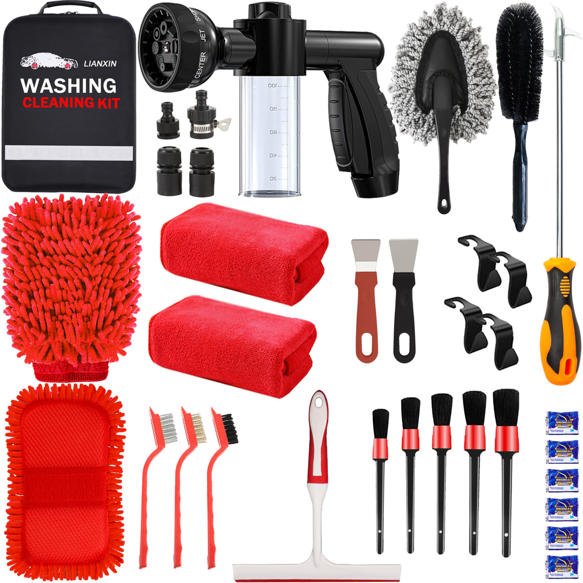 LIANXIN Car Wash Kit -Car Wash Cleaning Kit Car Interior Detailing Kit with Car Wash Foam Gun,Microfiber Sponge Car Care Kit,Tire Brush, Car Wash Kit with Foam Gun