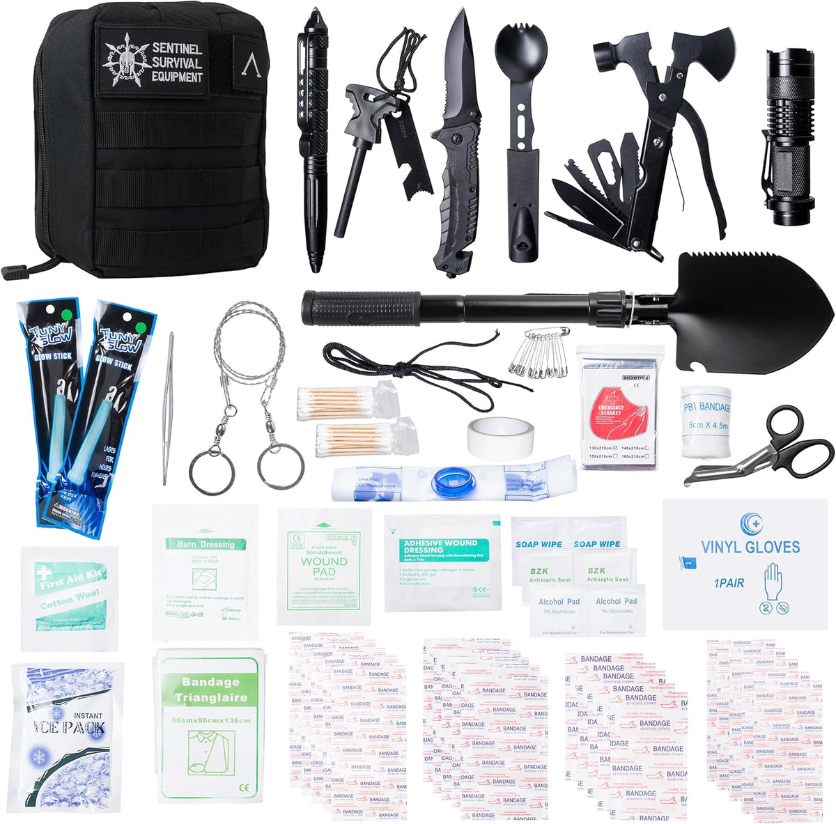 320-Piece Survival Kit | Emergency Gear for Camping, Hiking & Disaster Preparedness | Essential Roadside Emergency Kit | Molle Compatible Bug Out Bag | First Aid, Tactical Tools & Survival Essentials