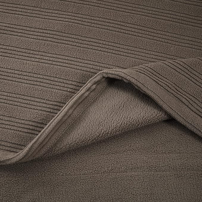 Serta Travis Fleece Ultra Soft Tri-Rib Textured Electric Blanket, Cozy and Snuggly Cover Fast Heating for Cold Weather, Auto Shut Off, Multi Heat Setting Controller, Queen, Stone Brown
