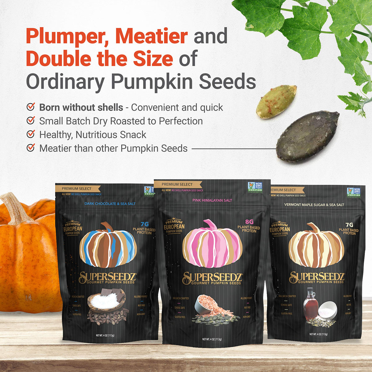 SuperSeedz Dry Roasted Pumpkin Seeds with Pink Himalayan Sea Salt - Pepitas, Whole 30, Vegan, Keto, 7g Plant Based Protein, Produced in USA, Nut Free, Fresh Gluten Free Snack (4oz, 6-pack)