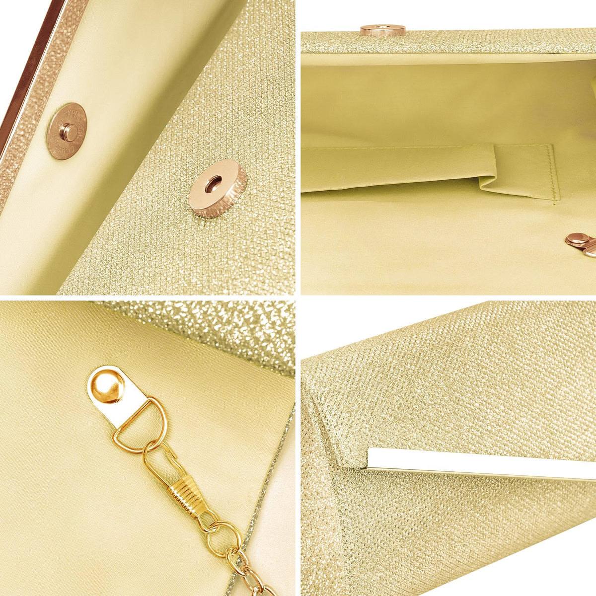 Larcenciel Glitter Evening Bag, Gold Envelope Clutch Purses for Women, Formal Ladies Sequin Handbag Crossbody Shoulder Wallet Perfect for Wedding, Guest Party, Prom, Cocktail, Date Night,9×4.7×2in