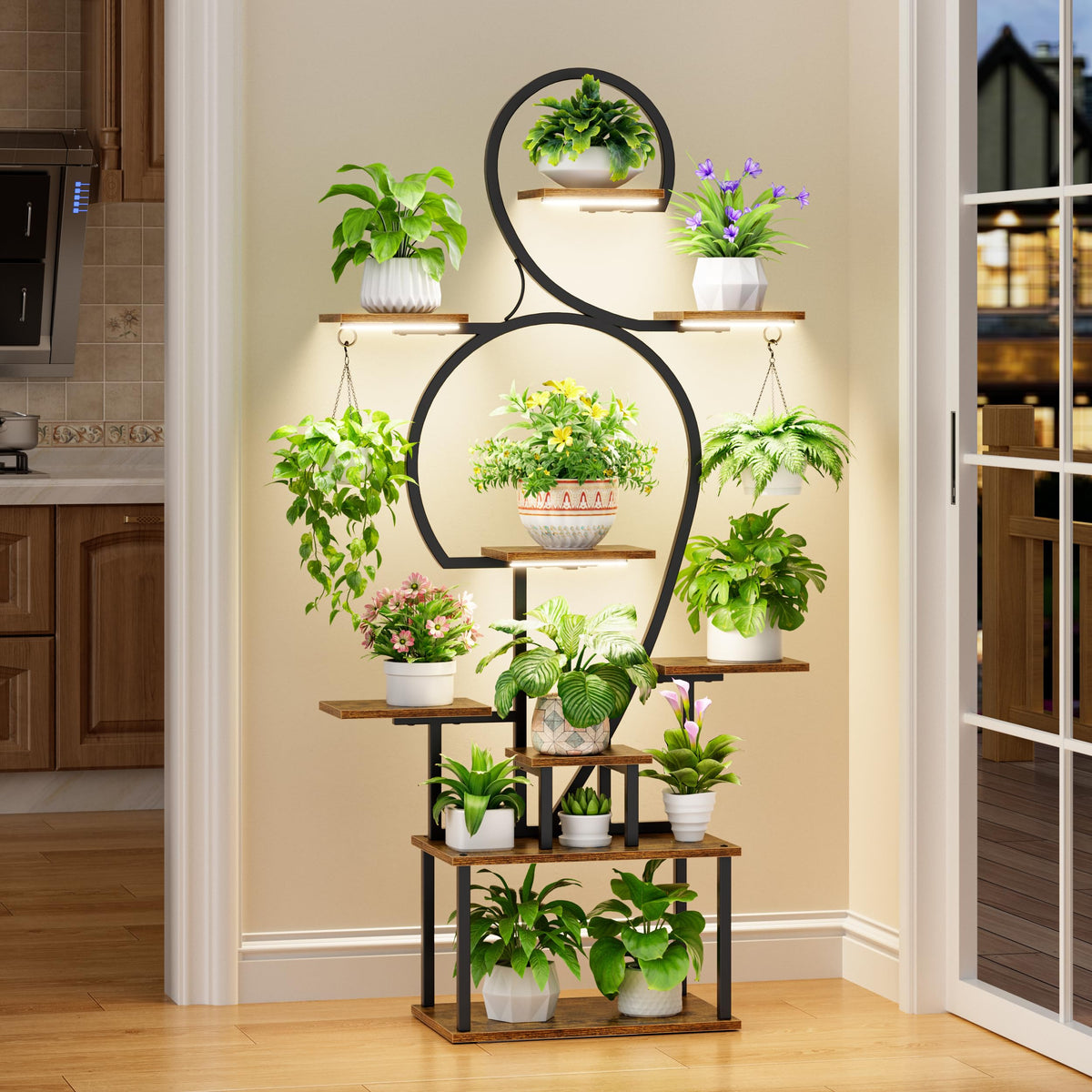 POZILAN Plant Stand Indoor with Grow Light - 9 Tiered 63" Tall Indoor Plant Shelves for Multiple Plants, Large Plant Shelf with Grow Light, Lighted Plant Stand for Indoor Plants