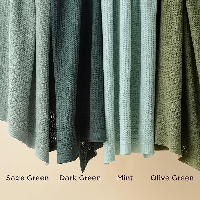 Bedsure 100% Cotton Blanket Twin XL Size for Bed - Breathable and Soft, Waffle Weave Blanket for Summer Spring, Dark Green, 66x90 inches