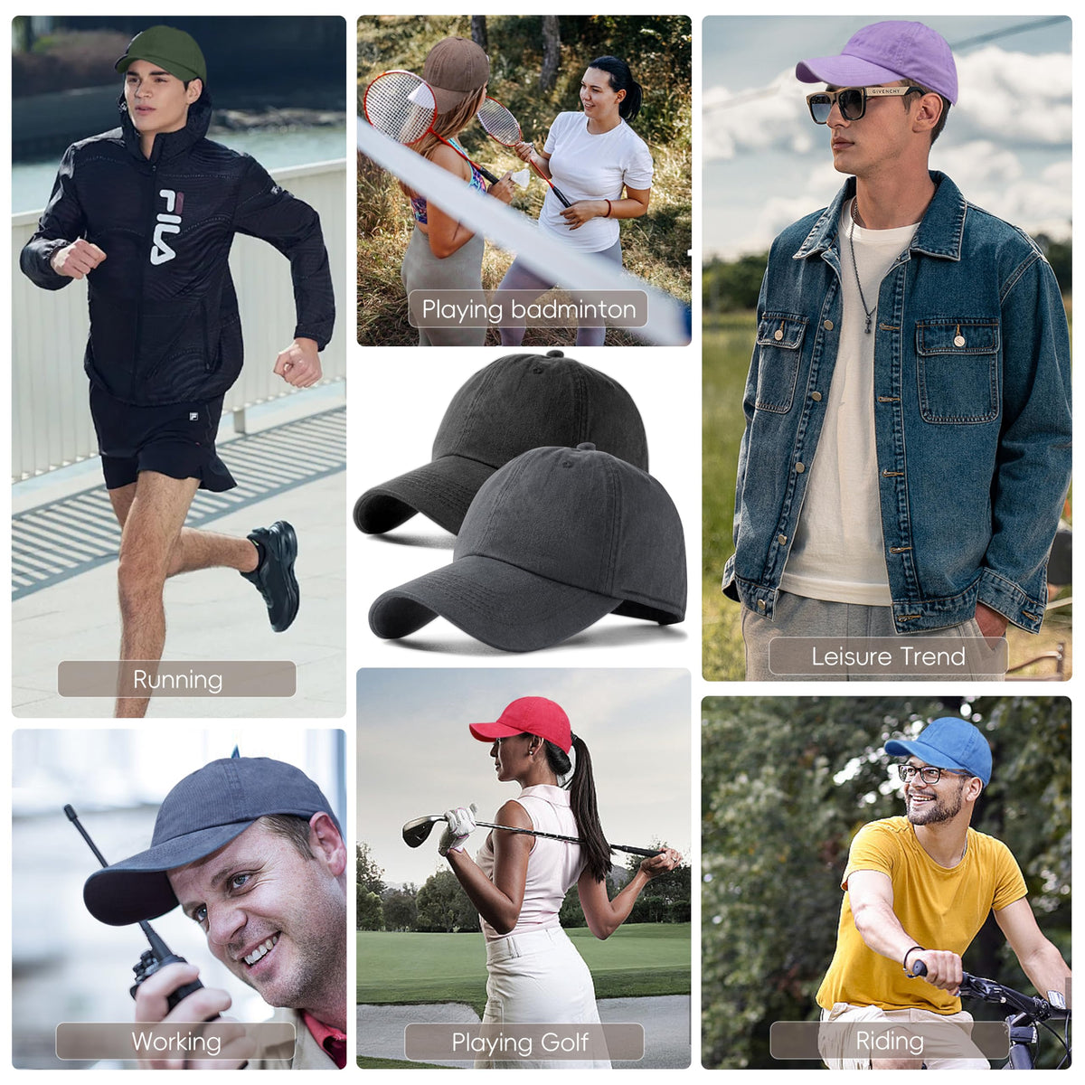 Vintage 100% Cotton Washed Baseball Cap Adjustable Size，Classic Low Profile Plain Retro Unisex Dad Hat(Blue+Black)