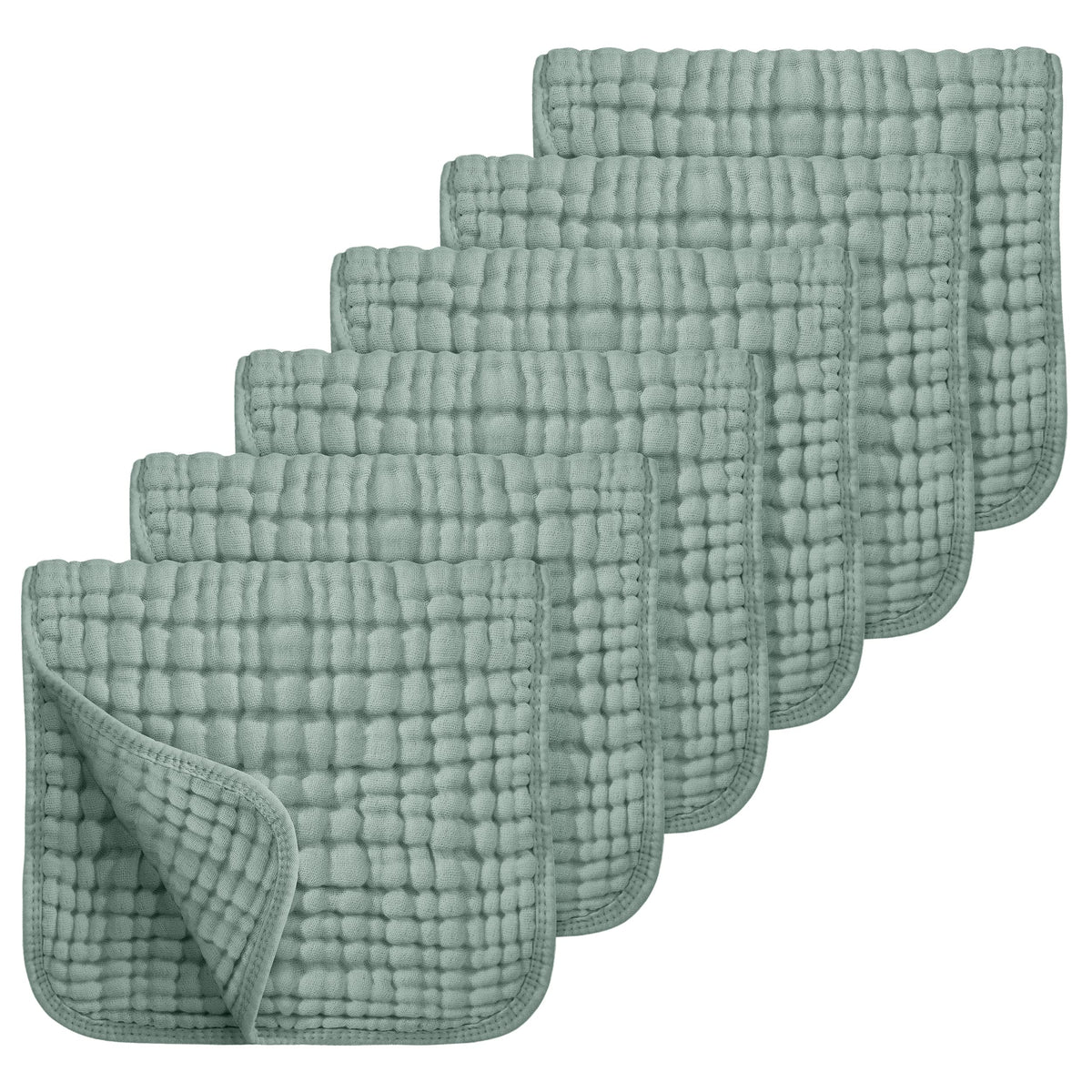 Looxii Muslin Burp Cloths 6 Pack - 20" x 10" - Ultra Soft & Absorbent, 6-Layer 100% Cotton for Spit Up & Drool- Gentle Baby Burping Cloth, Newborn Boys Girls Essentials, Dark Green