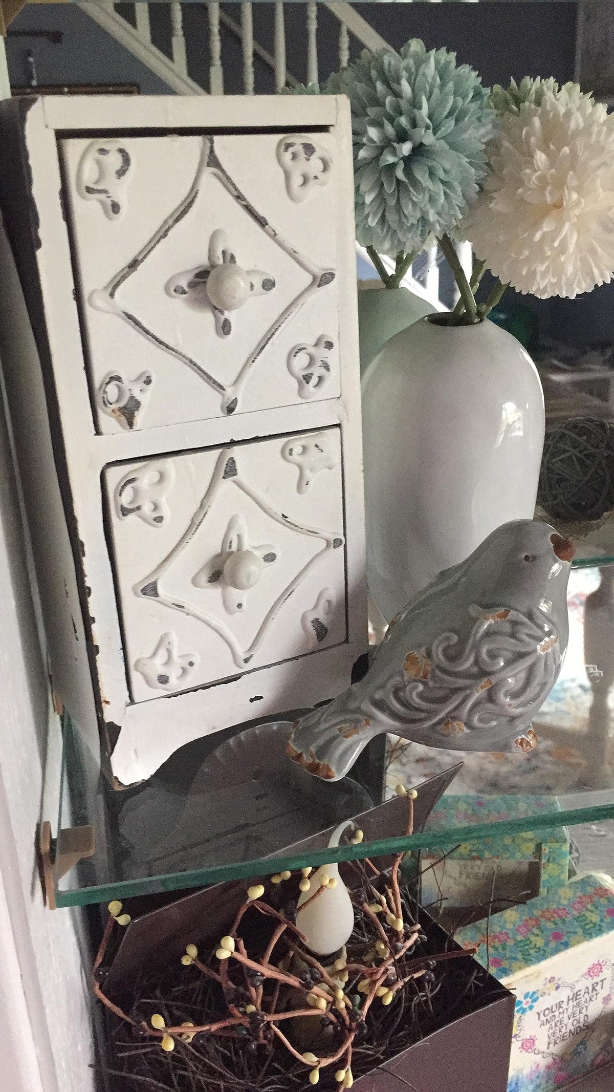 FICITI Distressed Finish Ceramic Bird Figurine Home Decor - Assorted Set of 3