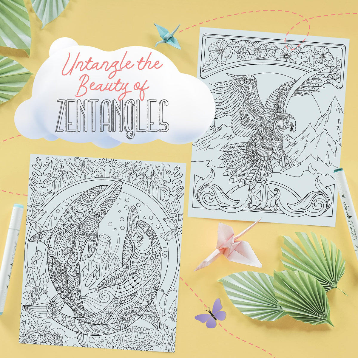 ColorIt Zentangle Spiral Bound Adult Coloring Book - 50 Zen Animal Kingdom Designs & Patterns for Meditation and Mindfulness, with Thick, Perforated, Ink Blotter Paper and Lay Flat Hard Cover